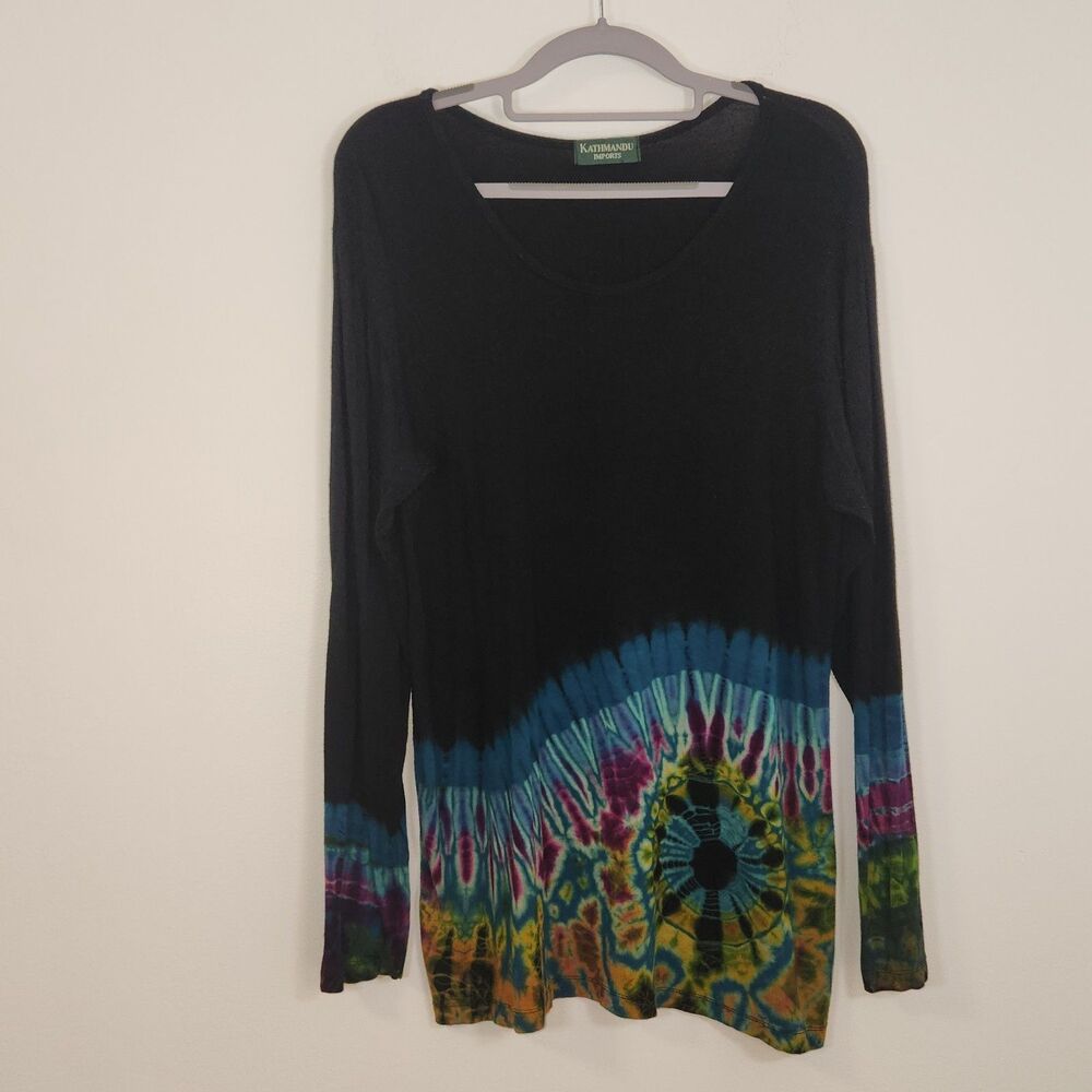 Kathmandu Imports Colorful Tie-Dye Bottom Jersey Knit Top Size M/L
